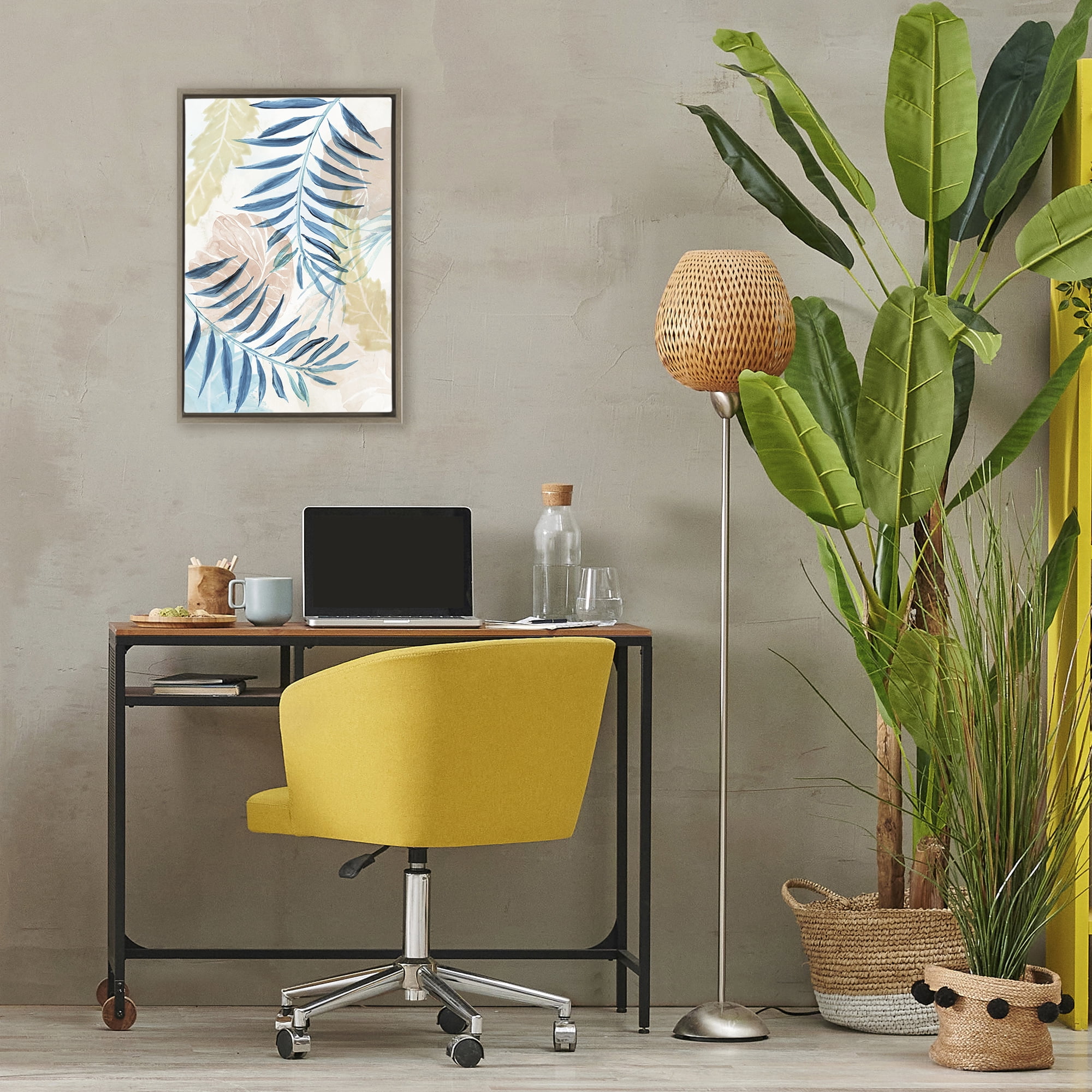 Stupell Industries Palm Fronds in Pastel Haze Brown Framed Floater Canvas Wall Art, design by Nan