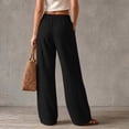 thumbnail image 6 of Women's Pants Plus Size Petite Summer Loose Casual High Waisted Elastic Waistband Pocket Straight Leg Cropped Pants, 6 of 8