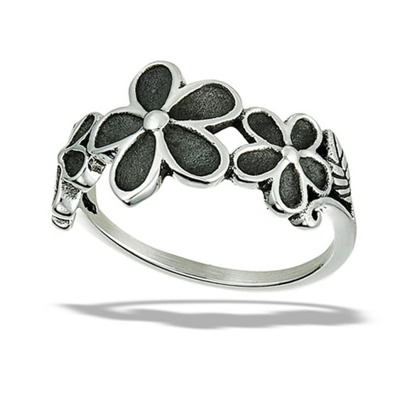 Beautiful Triple Flower Ring High Polished Stainless Steel Band Gray Jewelry Female Male Size 7