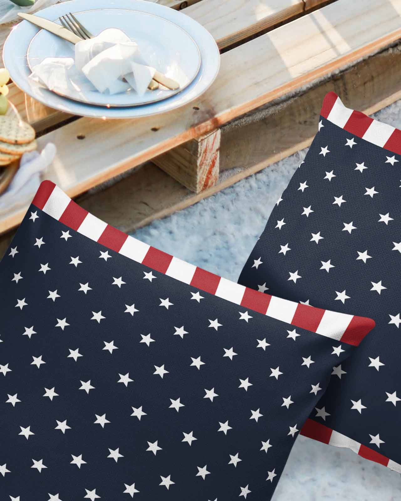 Outdoor Throw Pillow Cover American Patriotic National Flag Waterproof Cushion Covers 2 Pack Stars Blue Red and White Stripes Pillow Cases Home Decoration for Patio Garden Couch Sofa