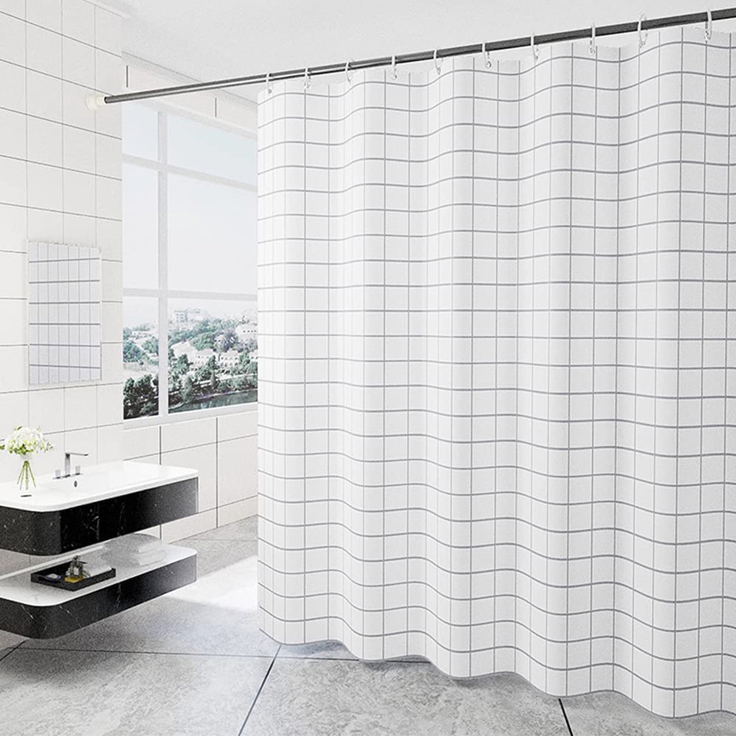 71 x 71 Inch Hankyky Shower Curtain Polyester Mould and Mildew Resistant Bathroom Curtain Liner Waterproof Hotel Quality With 12 Hooks 180 x 180 cm