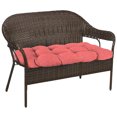 thumbnail image 2 of Jordan Manufacturing 44" x 18" Celosia Sorbet Red Crosshatch Rectangular Tufted Contoured Outdoor Wicker Settee Bench Cushion, 2 of 10