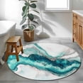 thumbnail image 3 of Marble Turquoise Round Rugs for Living Room 3ft Modern Abstract Luxury Silver Texture Non Slip Circle Rug Washable Low-Profile Indoor Carpet for Bedroom, Dining Room, Bathroom, 3 of 8