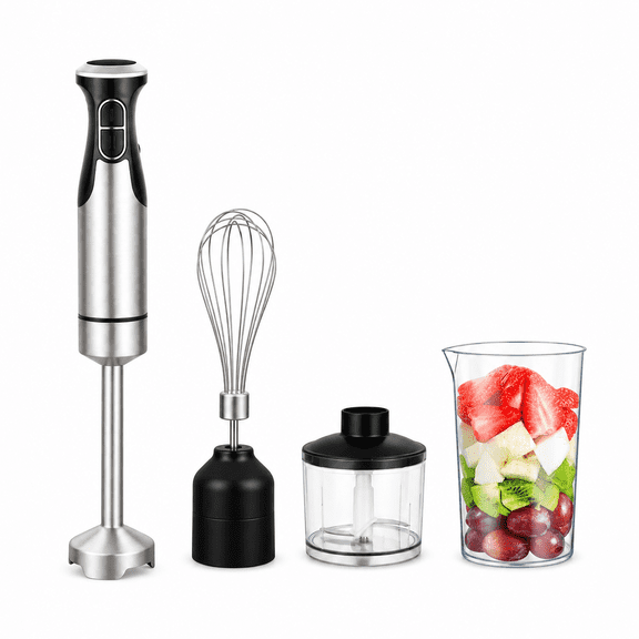 HANGJIE 4-in-1 Immersion Blender, 400W Corded Hand Blender with Chopper, Whisk and Beaker, Stainless Steel, Black