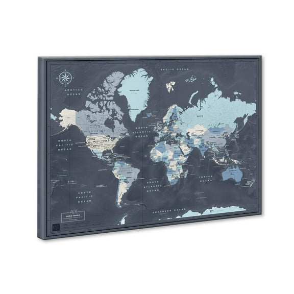World Map Pin Board with pins, Best gift for People Who Travel, Gift for Traveler in Various Colors, sized 22" x 16" | by Pin Adventure map (Navy, Must-visit places)