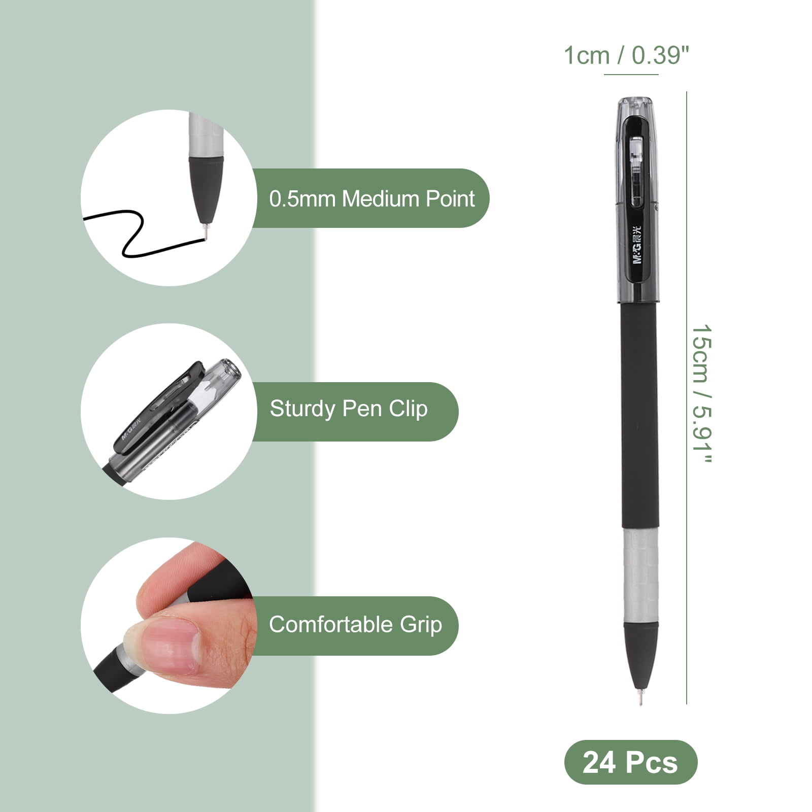 Uxcell Gel Pen Medium Point 0.5mm, 24 Pack Smooth Black Gel Ink Rollerball Pen for Home Office Writing Note Taking Journaling Business, Style 8
