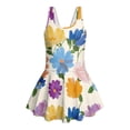 thumbnail image 4 of COEQINE Soft Stretchy Girls Bathing Suit, One Piece Bathing Suit with Skirt and Built-in Brief, U Neckline and V-Back Straps, for Active Girls 5-6 Year Olds, Colorful Artistic Floral, 4 of 8