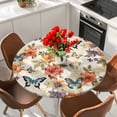 thumbnail image 2 of Flowers Butterfly Round Fitted Table Cover Leaf Floral Retro Waterproof Table Cloth with Elastic Edge Wipeable Tablecloth for Picnic Camping Party Fits 36"-44" Diameter, 2 of 8
