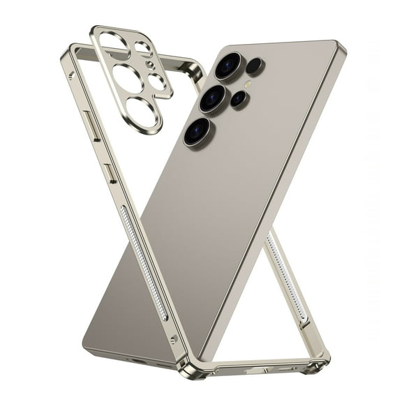 ELEHOLD For Samsung Galaxy S24 Ultra Case, Metal Frame Heat Dissipation Net Detachable Lens Cap Rugged Shockproof Bumper Frame Phone Case Cover For Samsung Galaxy S24 Ultra,Gold