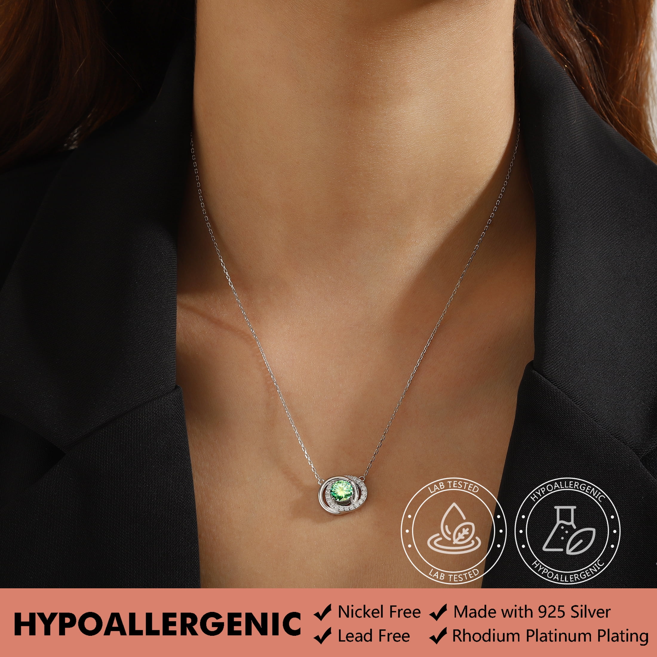 Beautlace 1 Carat Moissanite Necklace D Color VVS1 Round Cut Simulated Diamond Halo Pendant Necklace, 925 Sterling Silver May Birthstone Necklace Birthday Christmas Jewelry Gifts for Women