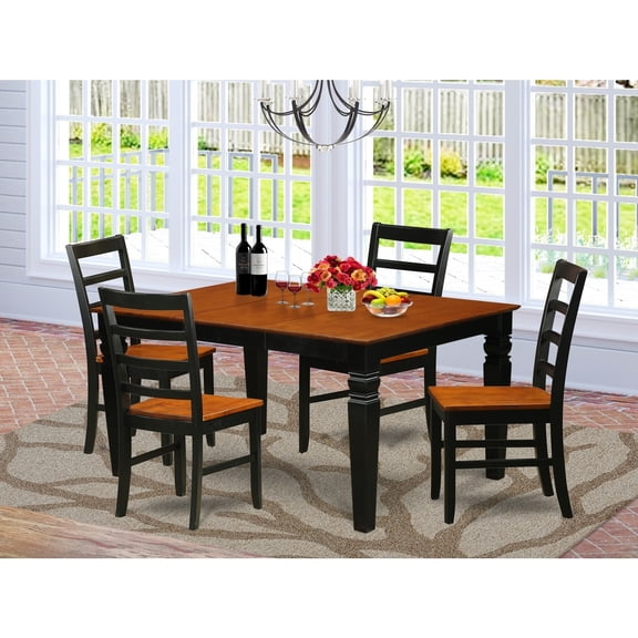 5 Piece Dining Set - Rectangle Table & 4 Chairs - Kitchen Dinette Set - Black Cherry Finish