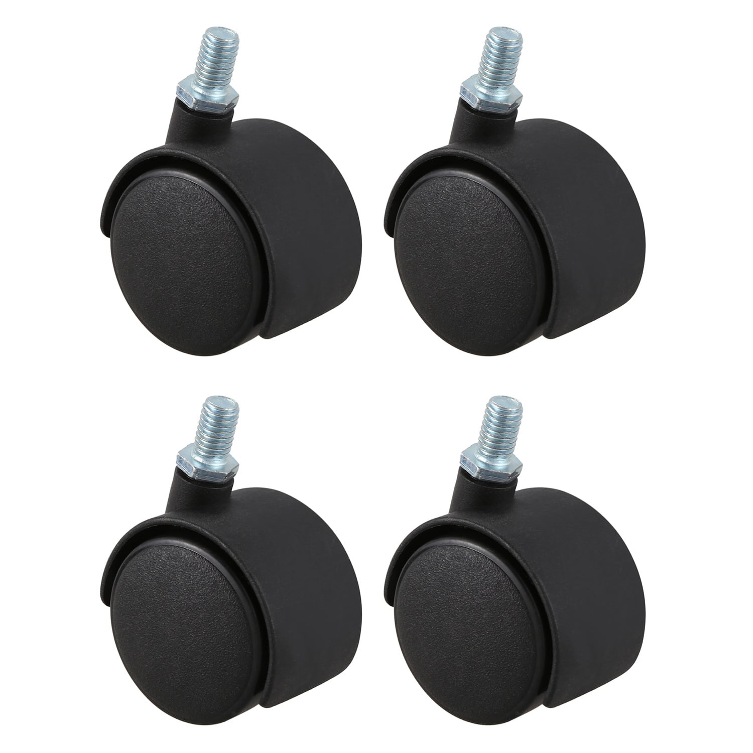 Plastic Swivel Caster 8mm Screw Stem 1.5-inch Dia Wheel 4 Pcs Black