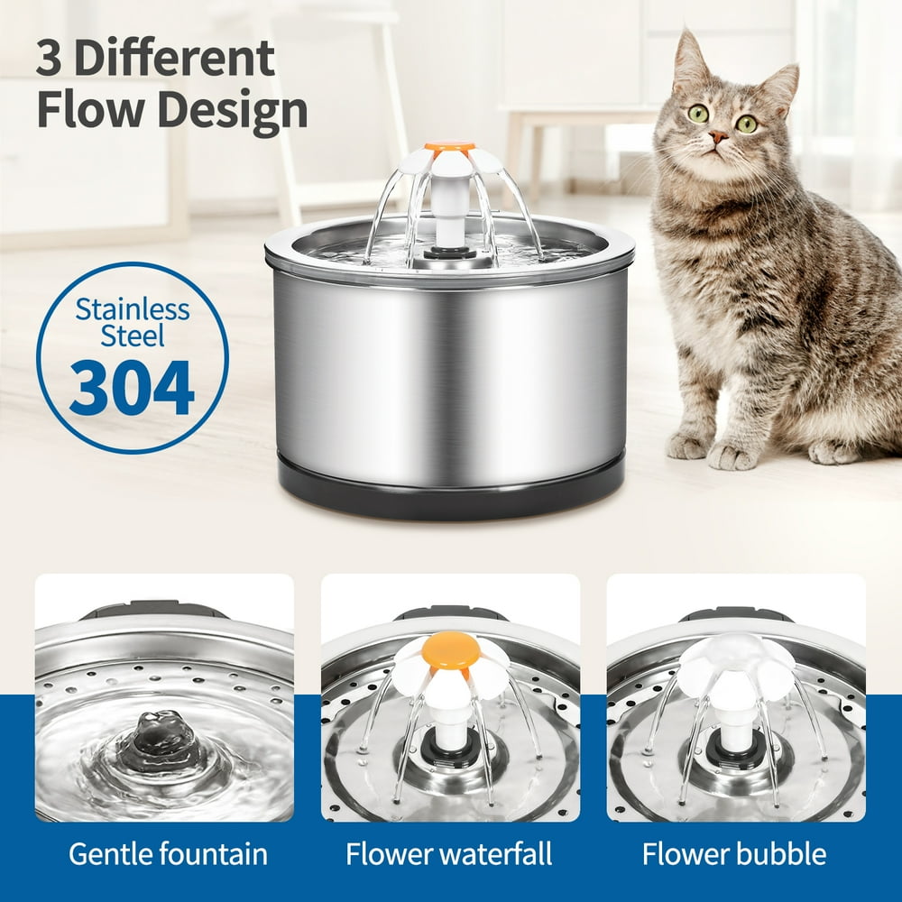 USB Port Best Cat Water Fountain Stainless Steel,84 oz./2.5L Automatic