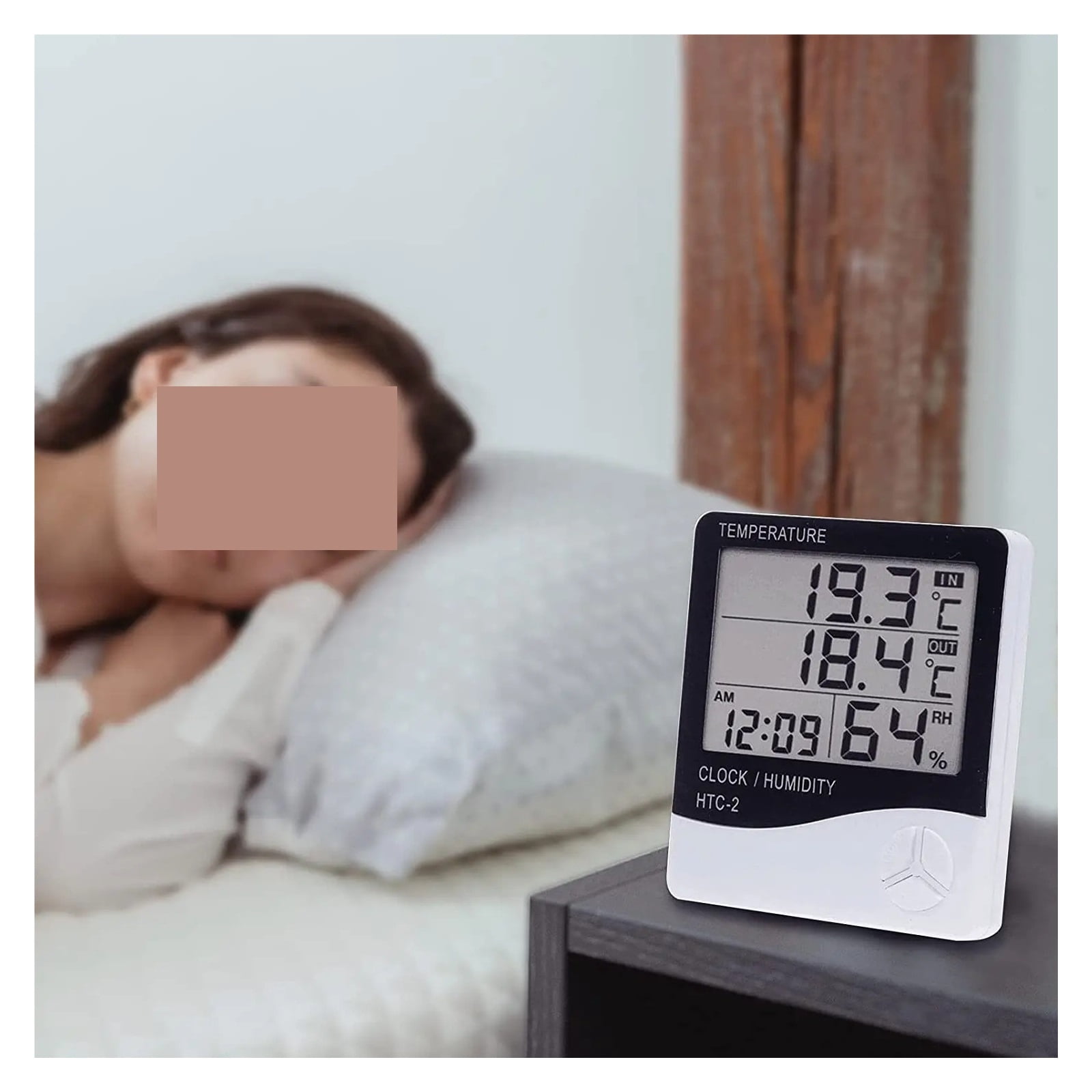 LCD Digital Temperature Humidity Meter Home Indoor Outdoor Hygrometer Thermometer with Clock ,Simple Operation