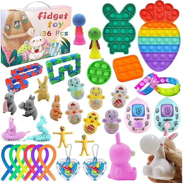 Cestas de Pascua para niños, 36 piezas de juguetes de Pascua para la caza de Pascua, regalos de Pascua con paquete sensorial para inquietos, recuerdos de fiesta temática de Pascua para adolescent