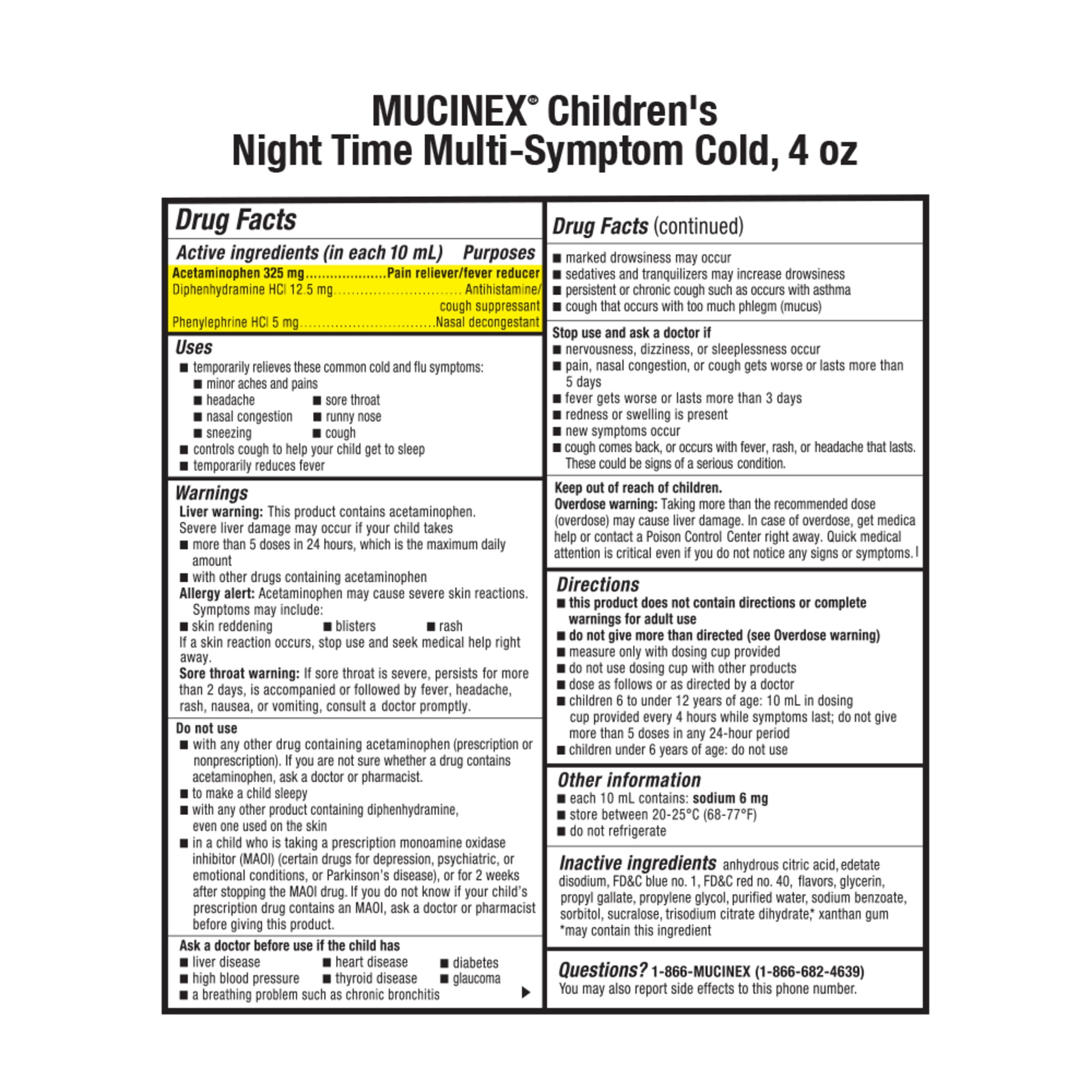 Mucinex,Children's Night Time, Multi-Symptom Cold Relief, Mixed Berry Flavor, 4fl oz, Plastic Bottle