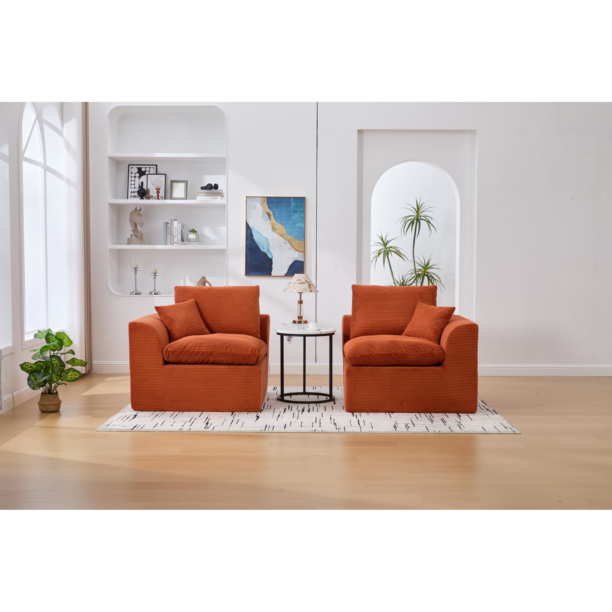 Leumius 80" Cloud Couch,Modern 2 Seater Sofa with Pillow,Upholstered Corduroy Fabric Modern Loveseat for Living Room Bedroom Apartments Dorms,No Assembly Required,Orange
