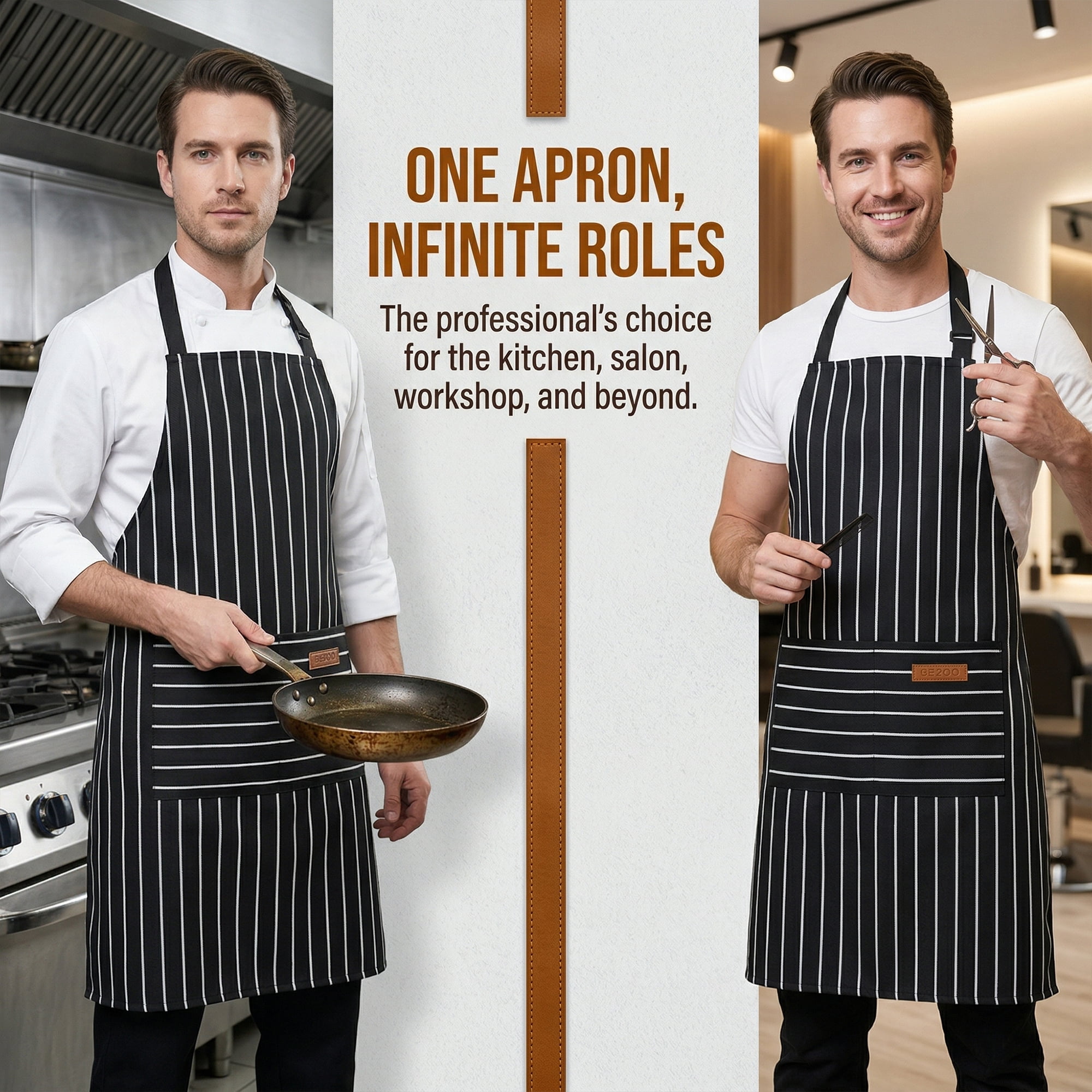Unique Bargains Long Waist Polyester Cooking Apron 35.4" x 26.4" Black Wide Stripe