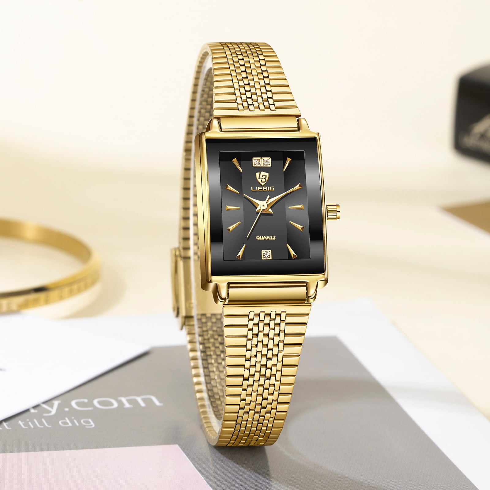 LIEBIG Gold Watches for Women Dainty Elegant Womens Watch Classic Vintage Fashion Square Ladies Quartz Watch Gifts