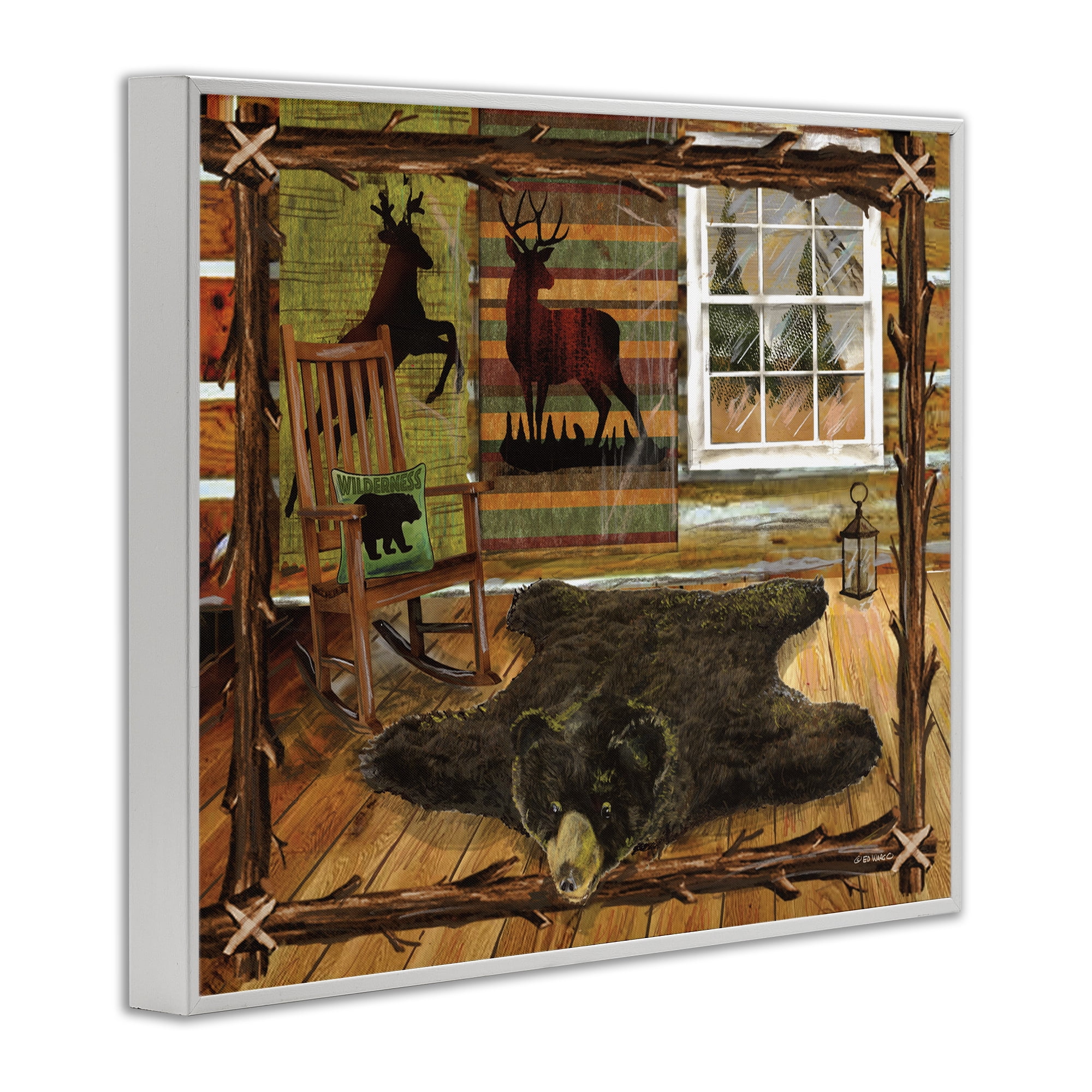 Stupell Industries Rustic Cabin with Border Animals & Insects Painting White Framed Art Print Wall Art, 30 x 24