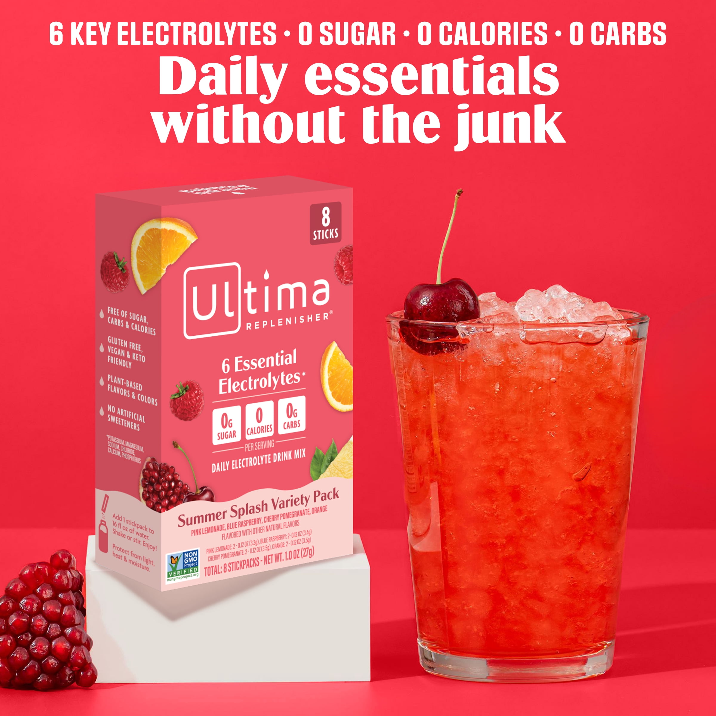 Ultima Replenisher, Electrolyte Drink Mix Packets, Sugar Free Daily Hydration Powder, Summer Splash Variety Pack, 8 Count Stickpacks