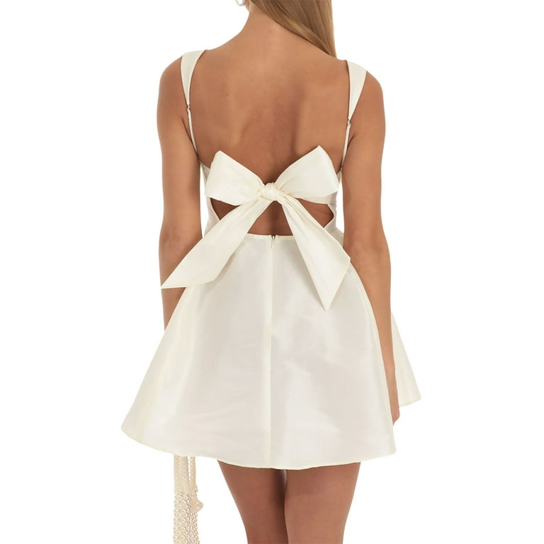 Sexy Patchwork Backless Bow Decor Spaghetti Strap Sling Dresses Sexy Patchwork Backless Bow Decor Spaghetti Strap Sling Dresses