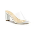 thumbnail image 1 of BLISSFUL STEP Women's Clear Point Toe High Block Heel Mules Slides Sandals Silver 9.5, 1 of 8