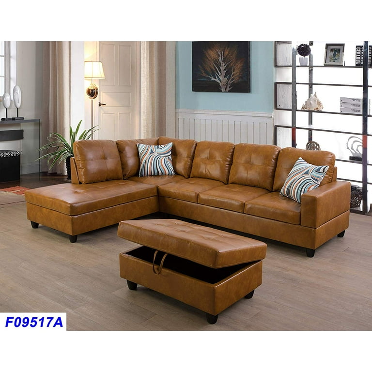 Ponliving Furniture Wellington Ginger Faux Leather Sectional Sofa with Ottoman Ponliving Wellington Ginger Faux Leather Sectional Sofa with Ottoman