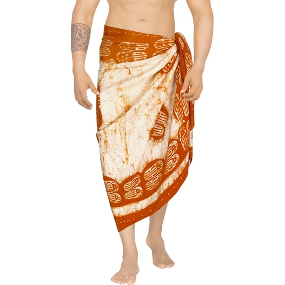 HAPPY BAY Men's Pareo Regular Surfing Dashiki Sarong Long Swim Beach Wrap One Size Orange-Y113 Summer Vacation Party
