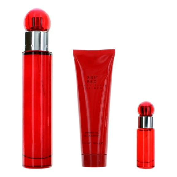 Perry Ellis 360 Red 3 Pc Gift Set - 3.4oz EDT Spray, 7.5ml EDT Mini Spray, 3oz Shower Gel
