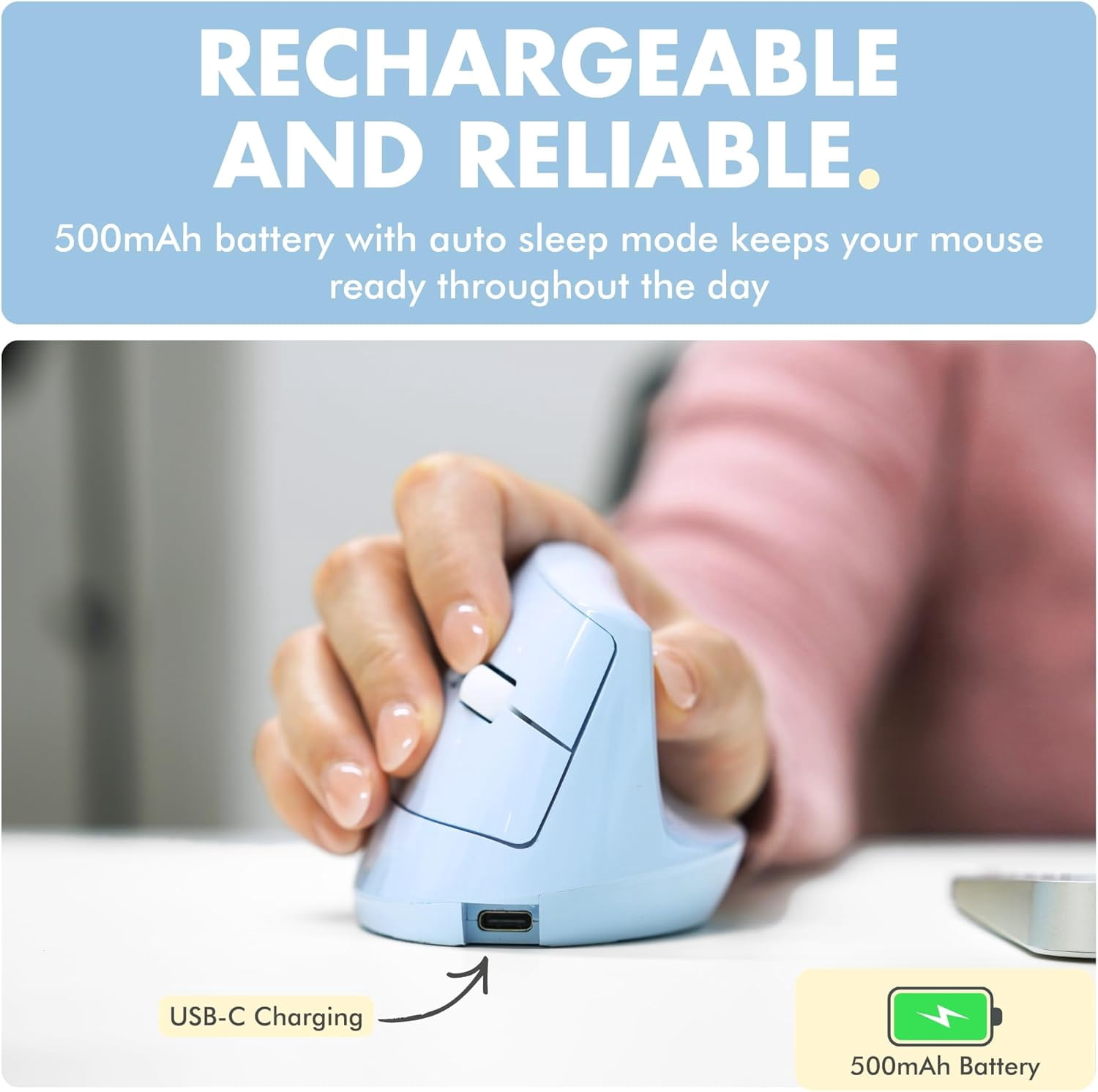 X9 Performance Wireless Vertical Ergonomic Mouse - (BT + 2.4Ghz) - Click in Comfort - Up to 4000 DPI, 6 Button, Rechargeable - Bluetooth Ergonomic Vertical Mouse Wireless - For Mac and PC - Blue
