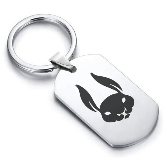 Stainless Steel Year of the Rabbit Zodiac Dog Tag Keychain Circle Ring