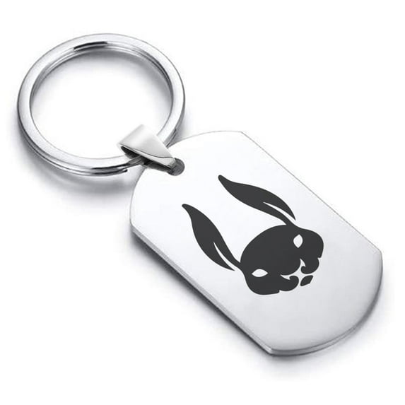 Stainless Steel Year of the Rabbit Zodiac Dog Tag Keychain Circle Ring