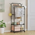 thumbnail image 6 of Hyknon Double Rods Clothes Rack with Wheels Black Sturdy Rolling Clothes Rack with Storage Shelves Plastic Clothes Organizer for Coat Garment Wardrobe, 6 of 6