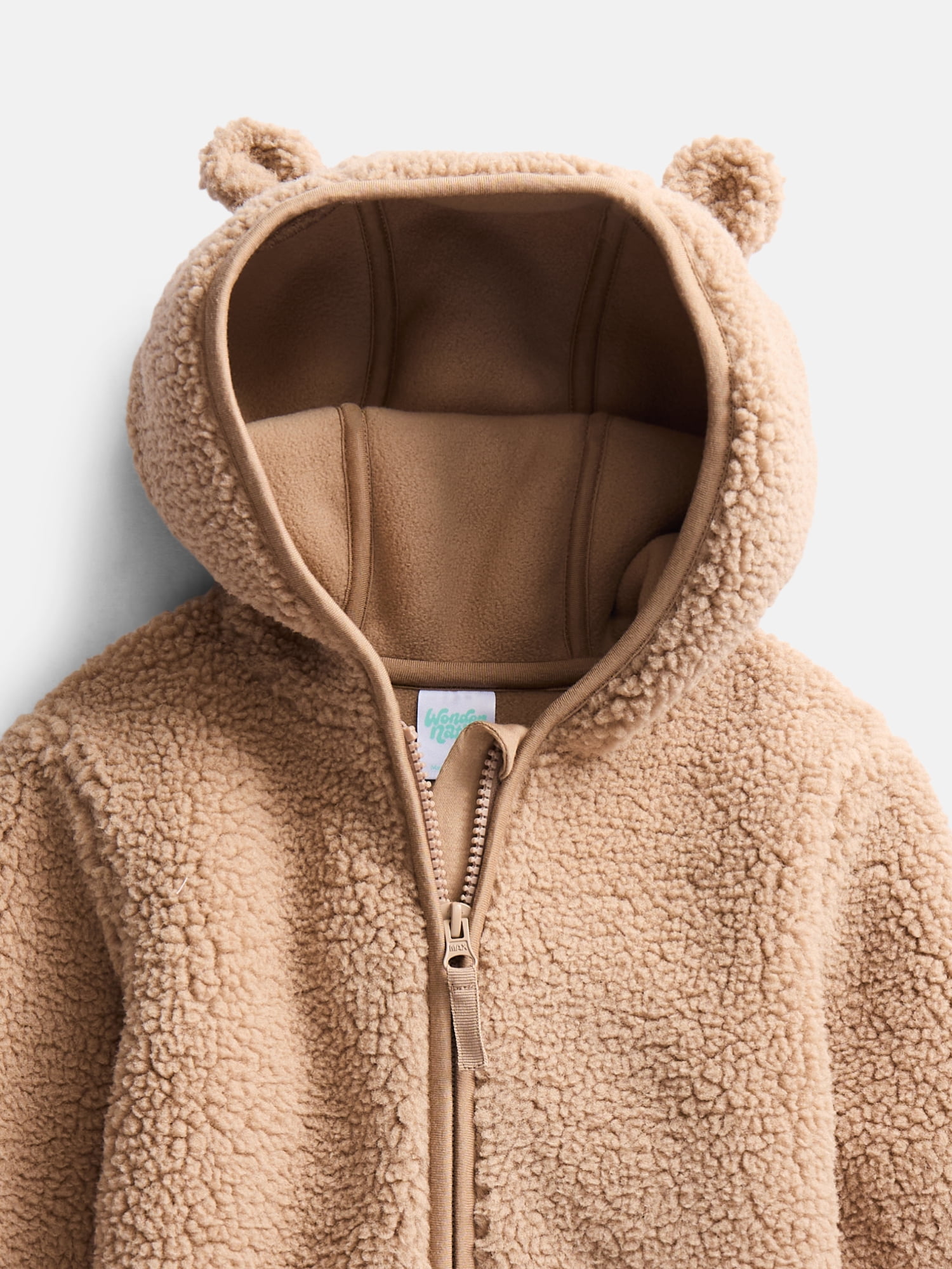 Wonder Nation Baby and Toddler Teddy Fleece Jacket with Hood, Sizes 12M-5T