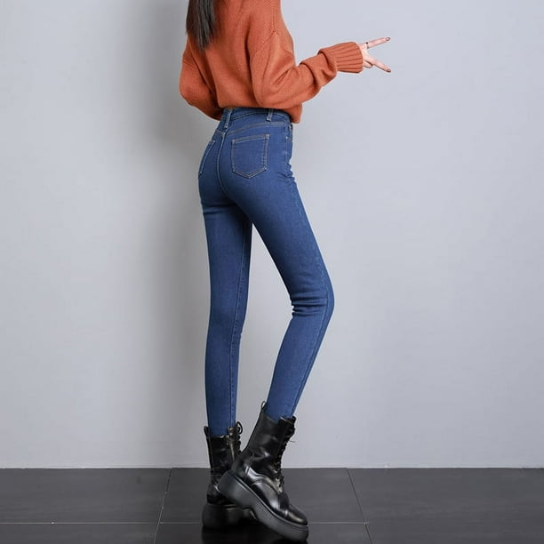 Lazutom Pantalones De Mezclilla Ajustados Con Forro Polar