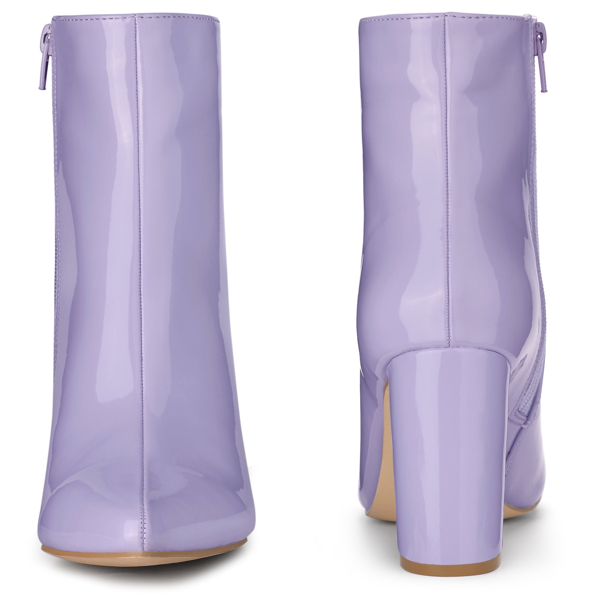 Unique Bargains Women's Pointed Toe Side Zip Chunky Heels Ankle Boots Purple 8