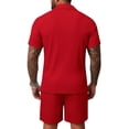 thumbnail image 3 of Men's Summer Beach Outfits 2 Piece Short Sets Shirts and Shorts Vacation Texture Sets for Men Red XL, 3 of 3
