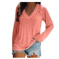 thumbnail image 3 of Ichuanyi Womens Tops, Fashion Women Casual V- Neck Solid Color Long-sleeved T-shirt, 3 of 4
