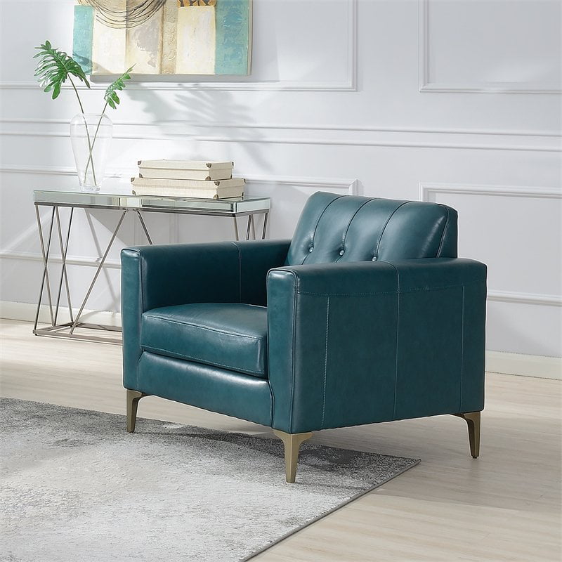 Maklaine Leather Accent Chair WIth Tufted Back In Turquoise - Walmart