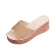 thumbnail image 3 of Women's Solid Color Peep Toe Wedge Slide Sandals Espadrille Platform Heel Slippers Soft Fabric Upper Non Slip Lightweight Summer Casual Outdoor Footwear, 3 of 9