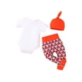 thumbnail image 3 of FOCUSNORM Babies Clothes Set, Round Collar Short Sleeve Romper, Pants and Cap, 3 of 9