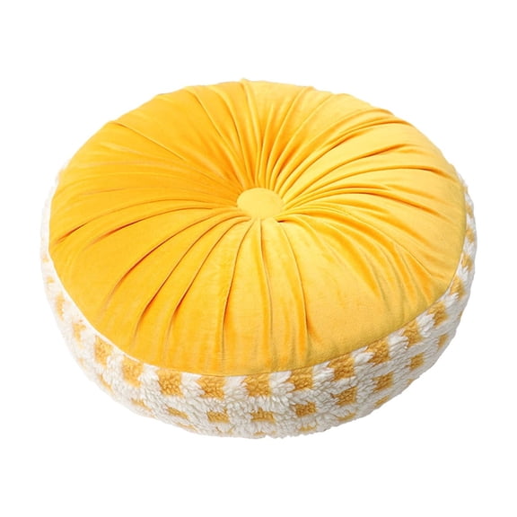 SLYNSHome Decorative Throw Pillows Round Pleated Seating Floor Pillows Yellow Cushions for Living Room Tatami