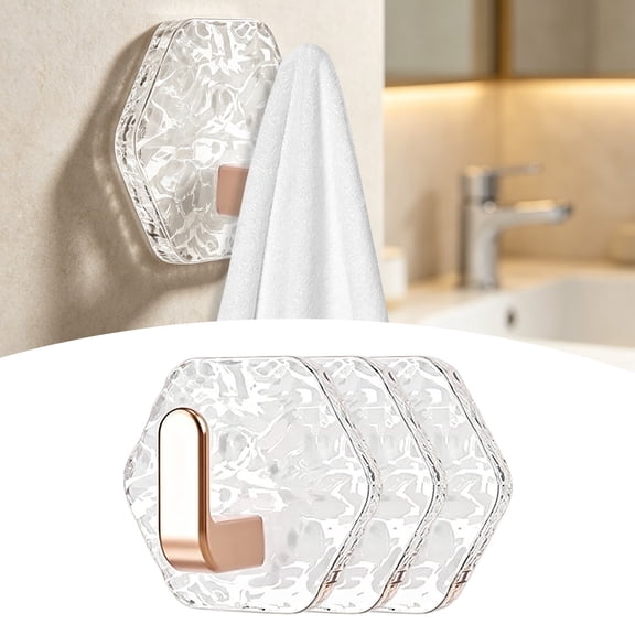 Dusknt Water Ripple Hexagonal Self Adhesive Hooks, Self-Adhesive Hooks 3/10 Pack Hexagonal Ripple Design (Gold-3Pcs)