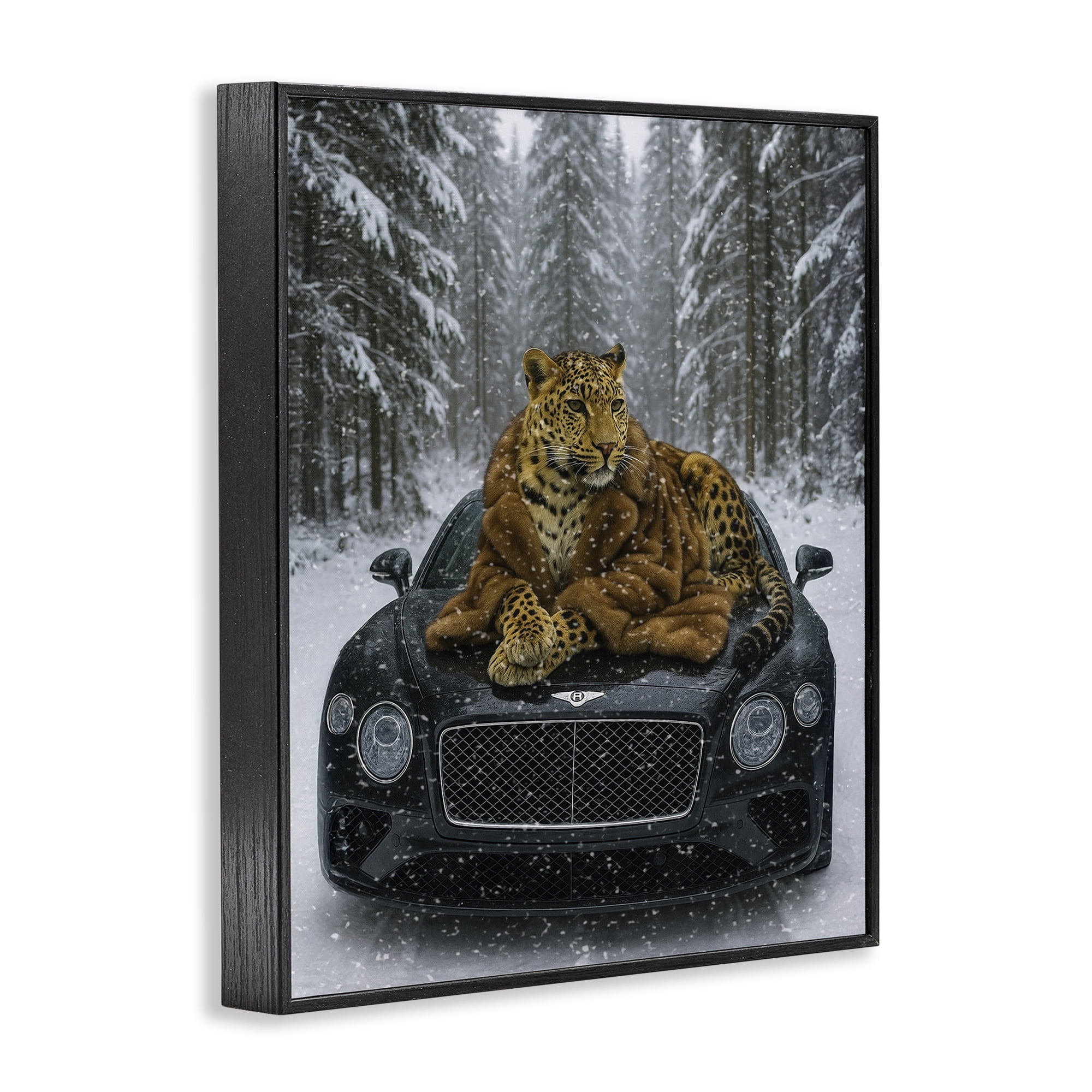 Stupell Industries Luxurious Leopard Winter Woods Black Framed Giclee Art, design by Grotto Studios