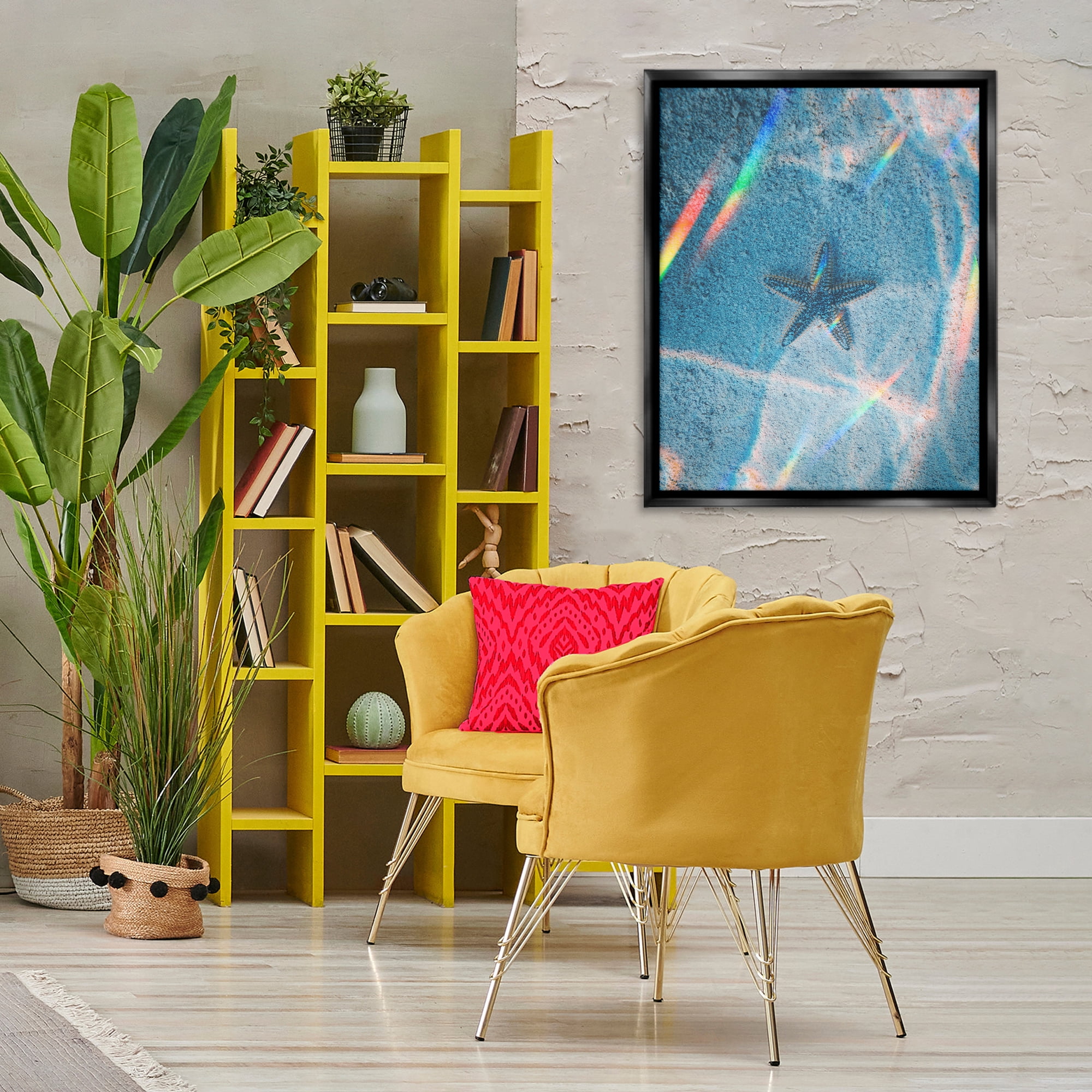 Stupell Industries Prismatic Starfish on Sea Floor Animals Photography Black Floater Framed Canvas Art Print Wall Art, 25 x 31