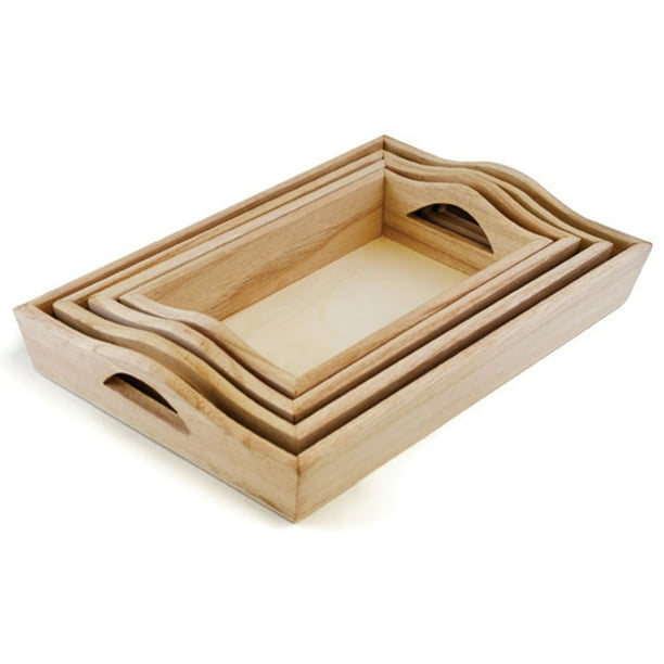 Paintable Wooden Trays W/Handles 4/Pkg4.25"X7.5" To 6.75"X10.25