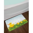 thumbnail image 2 of Cartoon Bath Mat, Mother Duck and Babies Walking and Singing on the Meadow with Flowers, Non-Slip Plush Mat Bathroom Kitchen Laundry Room Decor, 29.5 X 17.5 Inches, Mustard and Pale Blue, Ambesonne, 2 of 2
