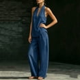thumbnail image 4 of Uootdi Linen Sets for Women 2 Piece Asymmetrical Neck Sleeveless Blouse Tailored Palazzo Pants Chic Evening Matching Outfits, 4 of 7