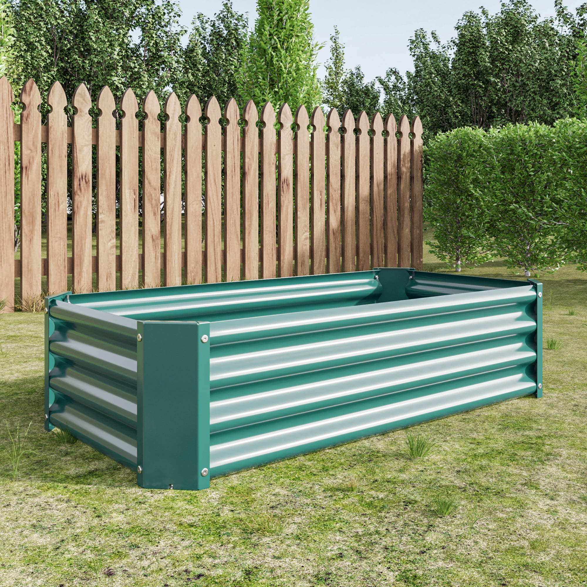 Set of 2 Green 4x2x1 Ft Metal Raised Garden Planter Bed, Rectangle Outdoor Raised Box for Vegetable Flower Herb Gardening, Durable Steel Planter for Backyard Patio Garden